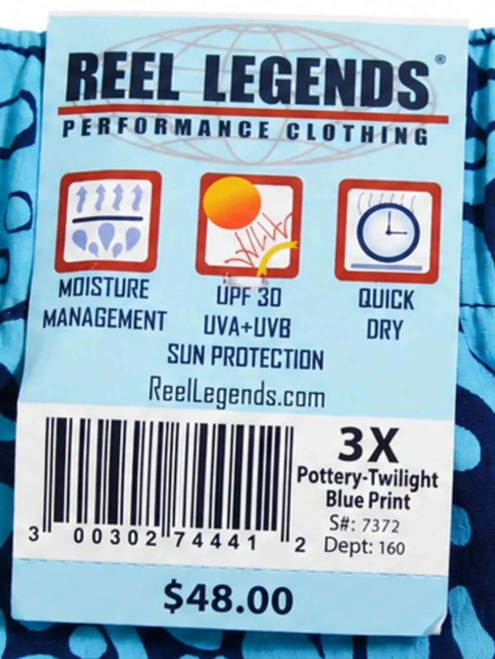 Reel Legends Men's 3X Blue Print Quick Dry Shorts NWT